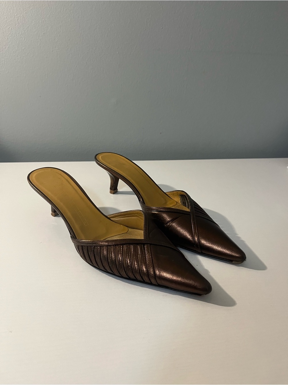 Giuseppe Zanotti bronzed Brown Pointed Leather Slip-On Mule with marbled heels - Picture 2 of 8